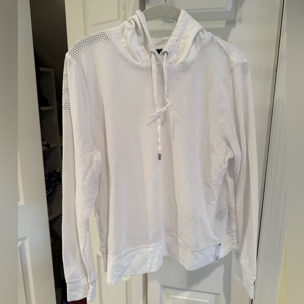 Lauren Ralph Lauren- Cotton Hooded Mesh Sweater w/knit back/cuff, White, Size XL